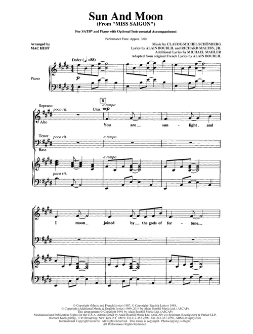 Sun And Moon (from Miss Saigon) (arr. Mac Huff) - Claude-Michel Schönberg, Alain Boublil, Richard Maltby Jr (Choral, SATB)