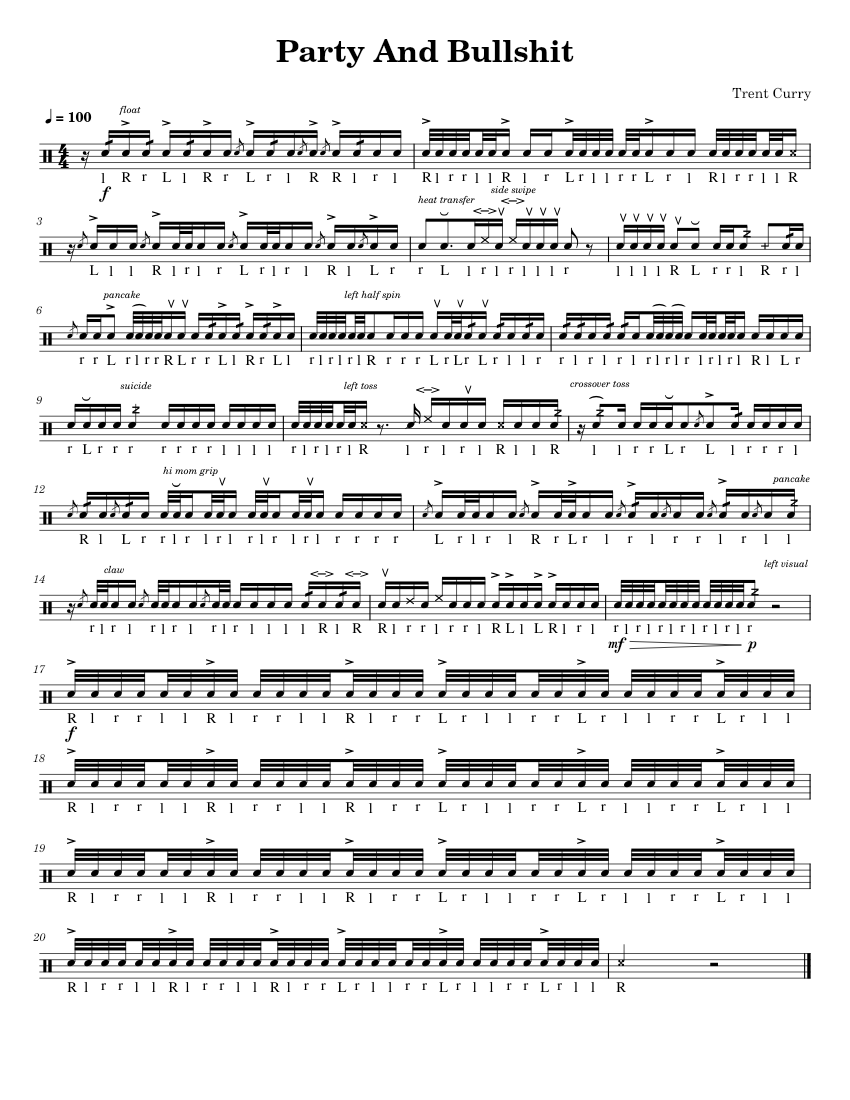 Party And Bullshit Sheet music for Snare drum (Solo) Musescore com