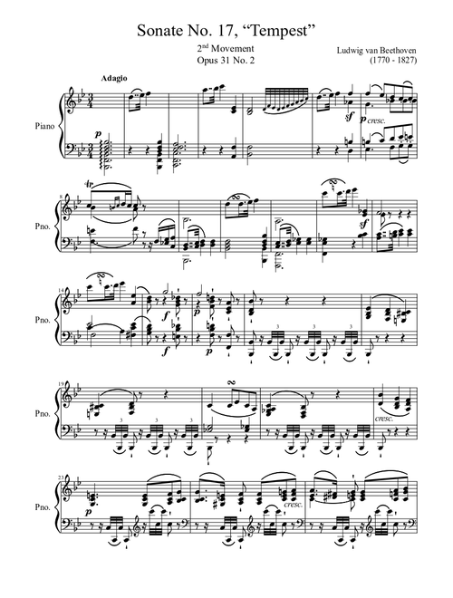 Sonate No. 17, “Tempest” 2nd Movement