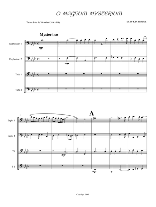O Magnum Mysterium (Arr. Kenneth D. Friedrich) - Tomas Luis De Victoria (Brass Ensemble)