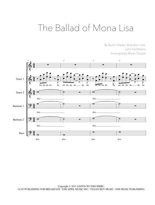 The Ballad Of Mona Lisa (Arr. Bryan Sharpe) - Brendon Urie, Butch Walker, John Feldmann (Choral, TTBB)