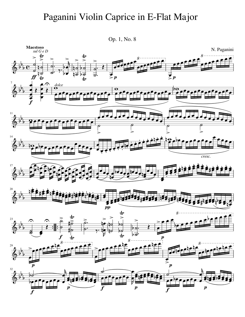 美品/Paganini 24Capricci Violin solo 楽譜 Solo Violin Caprice No. 24 in A Minor - N. Paganini, Op. 1