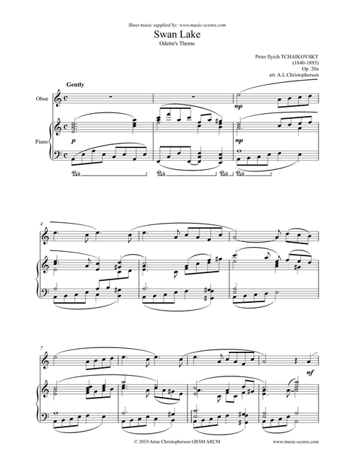 Swan Lake - Odette's Theme - Oboe and Piano (Arr. Anne L Christopherson GRSM ARCM) - Tchaikovsky (Oboe and Piano)