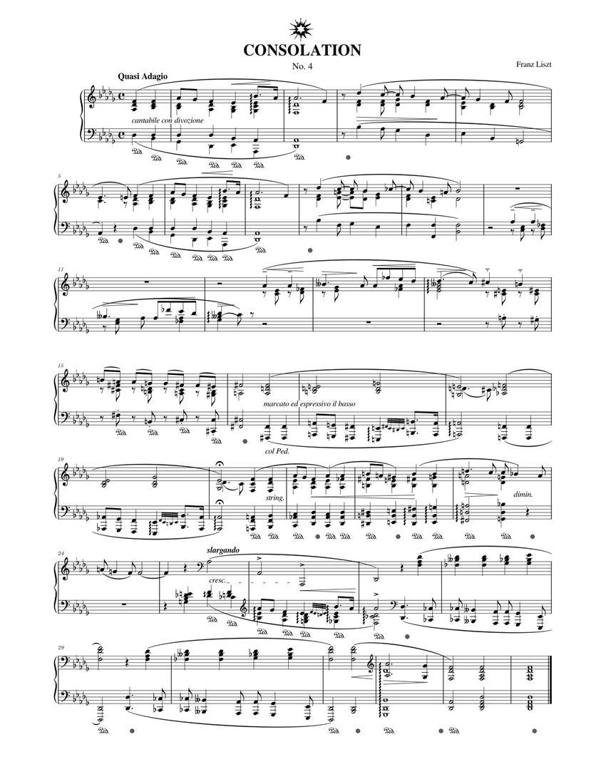 Franz Liszt: Consolation No.4 in D-flat major Sheet Music for