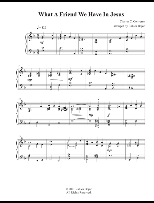What a Friend We Have In Jesus (advanced gospel piano arrangement) (Arr. Raluca Bojor) (Piano Solo)