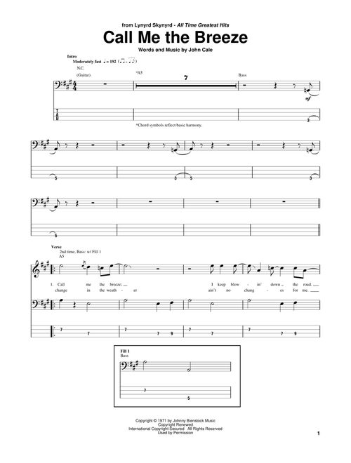 Call Me The Breeze - Lynyrd Skynyrd (Bass Tab)