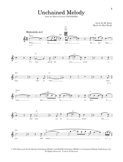 Unchained Melody - The Righteous Brothers, Elvis Presley (Easy Guitar)