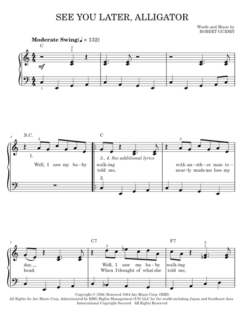 See you later alligator - Bill Haley & His Comets (Easy Piano)