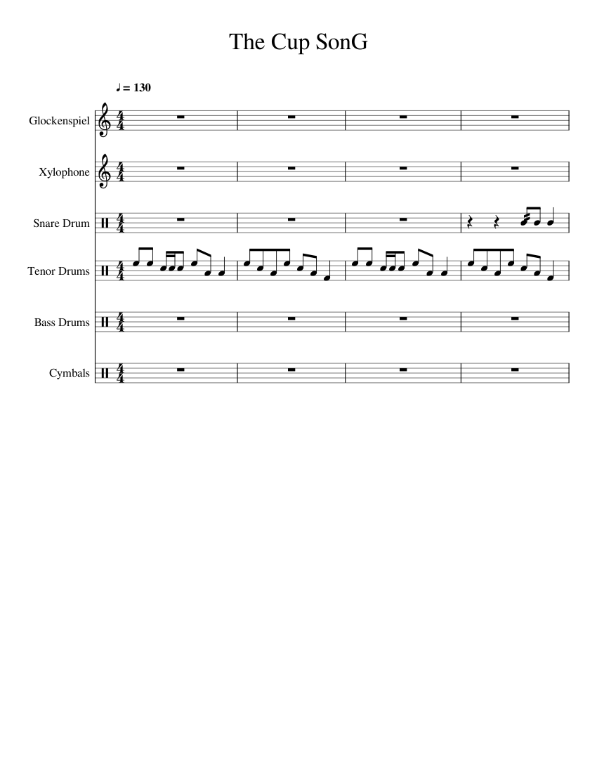 The Cup Song Drumline pit Sheet music for Glockenspiel Snare drum Crash Tenor drum more instruments Indoor Percussion Ensemble Musescore