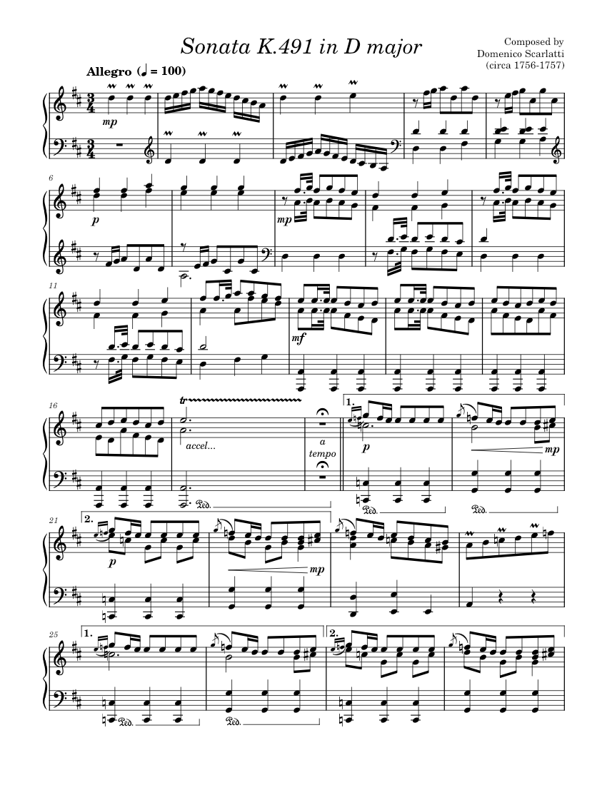 Keyboard Sonata in D major, K.491 – Domenico Scarlatti Sheet