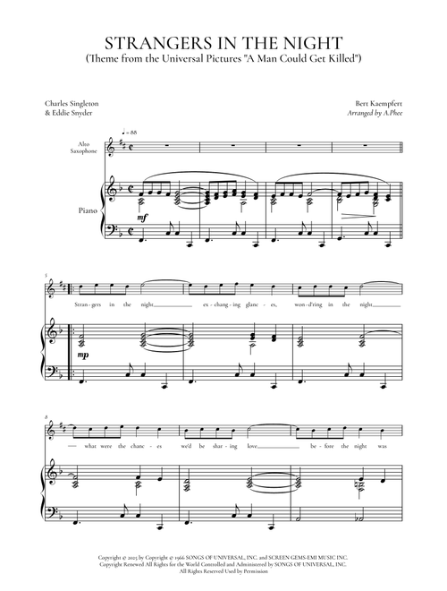 Strangers In The Night (Arr. Phee) - Frank Sinatra (Alto Sax and Piano)