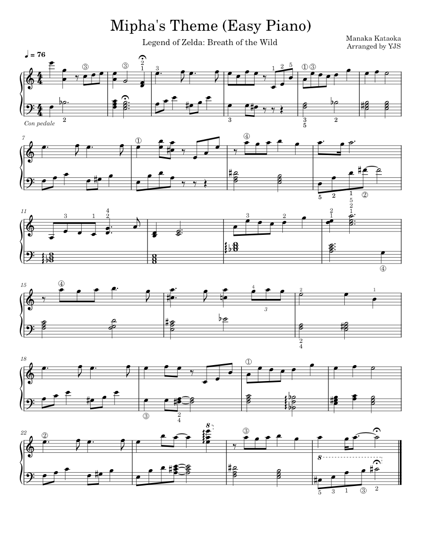 Mipha's Theme (Easy Piano Arrangement) from Legend of Zelda Breath of
