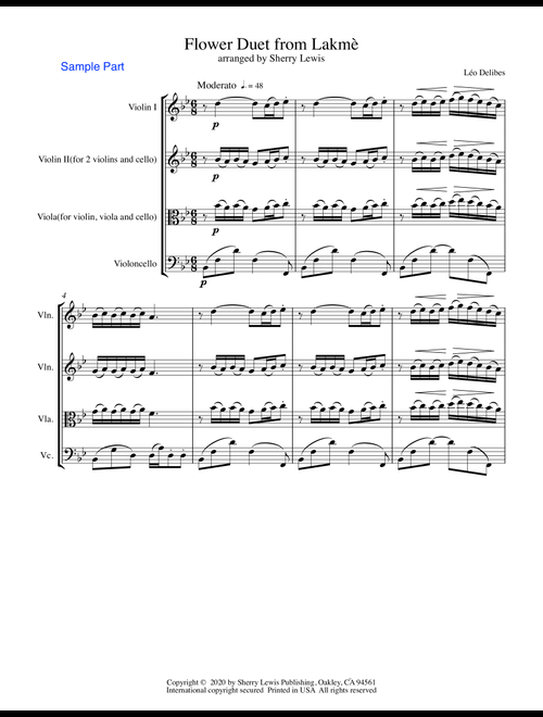 FLOWER DUET from Lakmè, String Trio, Intermediate Level for 2 violins and cello or violin, viola and (Arr. Sherry Lewis Publishing) - Léo Delibes (String Ensemble)