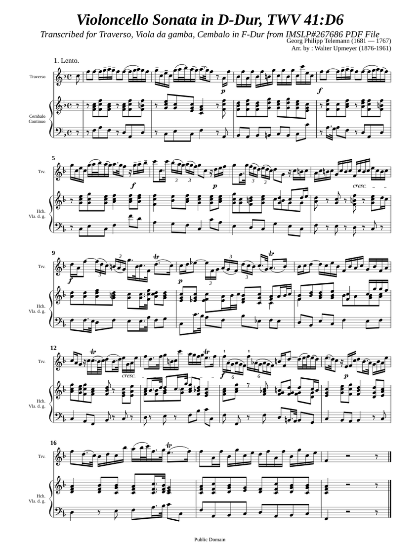 Telemann, G. P. _ Violoncello Sonata D-Dur, TWV 41:D6 [Trv, Viol