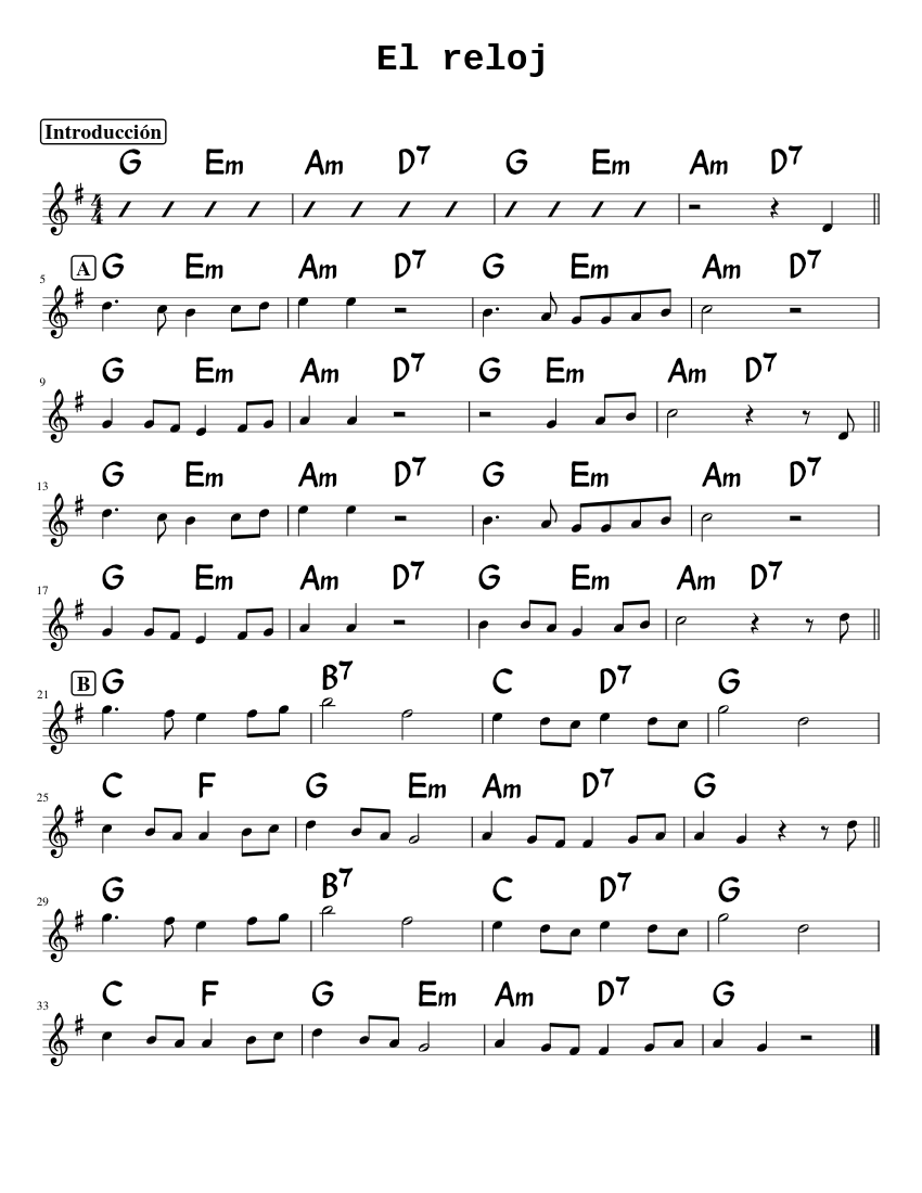 El reloj Roberto Cantoral Sheet music for Piano Solo Easy Musescore