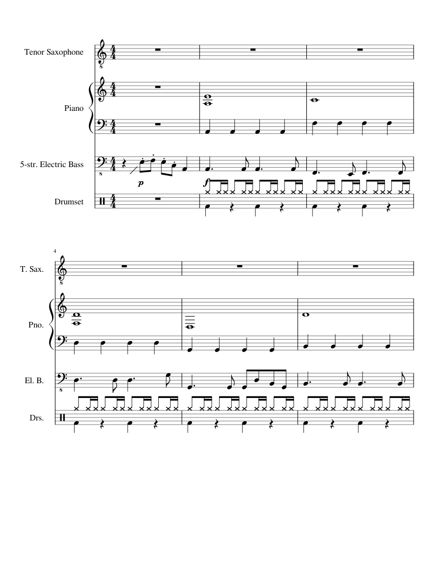 Work in progress Sheet music for Piano, Saxophone tenor, Bass guitar ...