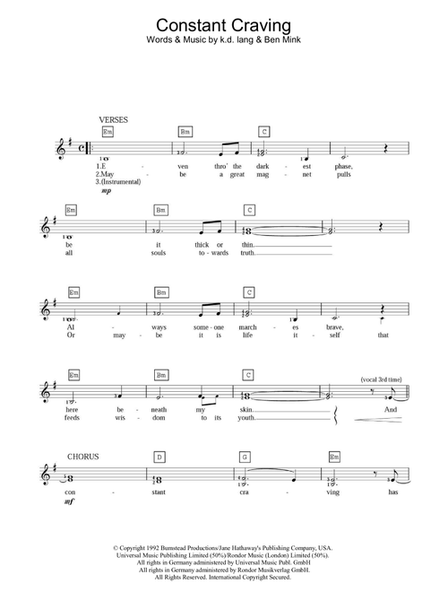Constant Craving - kd lang (Piano Chords-Lyrics)