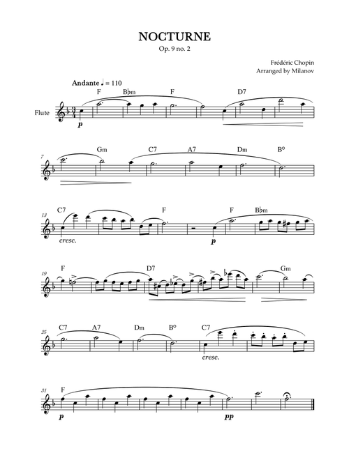 Chopin Nocturne op. 9 no. 2 | Flute | F Major | Chords | Easy beginner (Arr. Milanov) - Frédéric Chopin (Flute Solo)