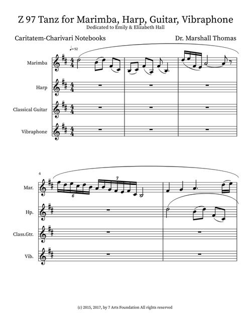 Z 97 Tanz for Marimba, Harp, Guitar, Vibraphone - Celebrity Chamber Players (Small Ensemble)