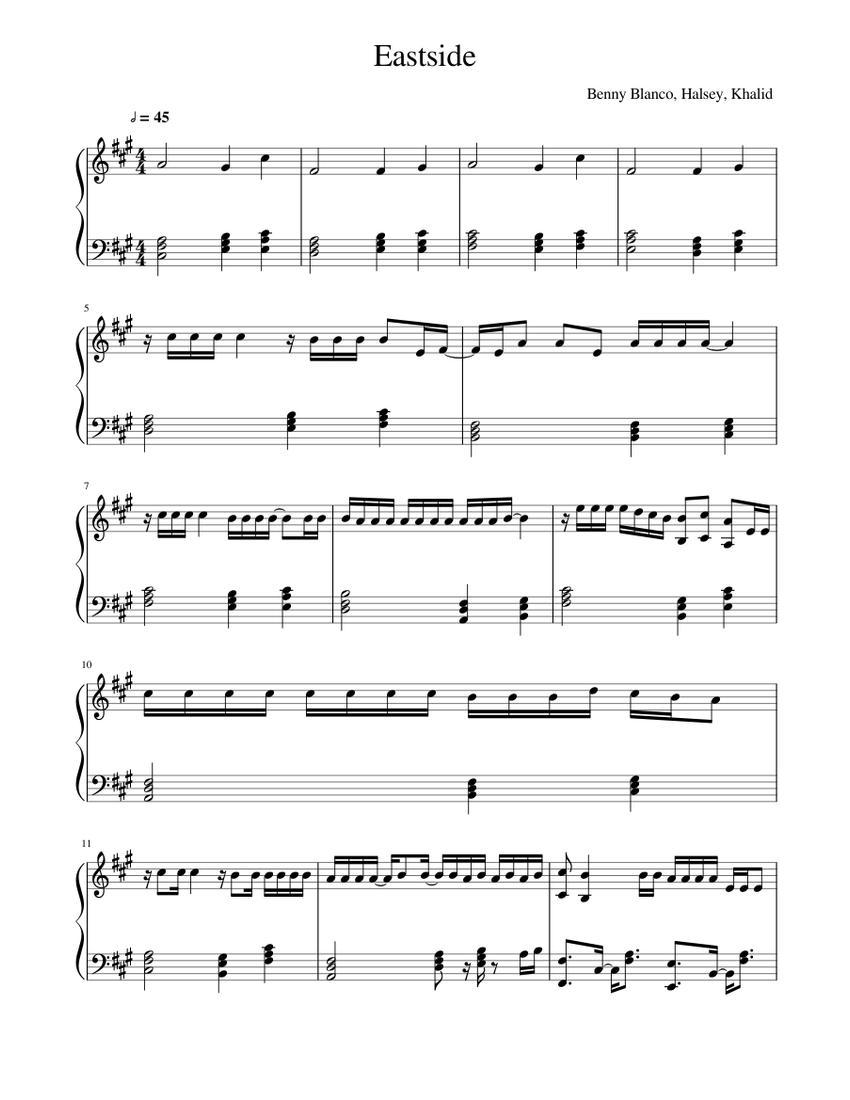 Eastside Sheet Music for Piano (Solo) | MuseScore.com