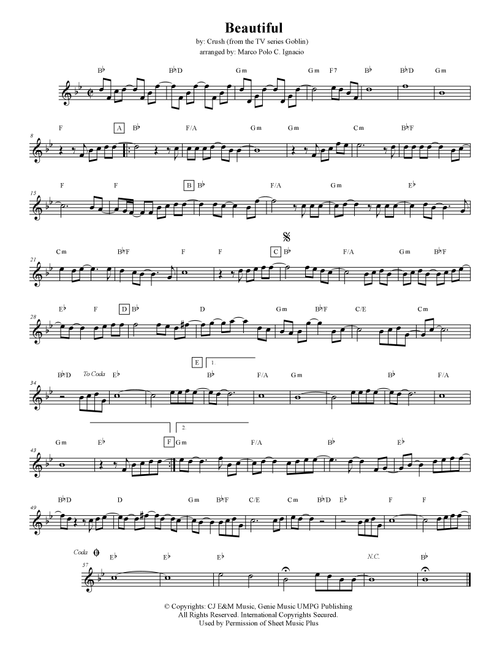 Beautiful (Arr. Marco Polo Ignacio) - Crush (Lead Sheet - Fake Book)