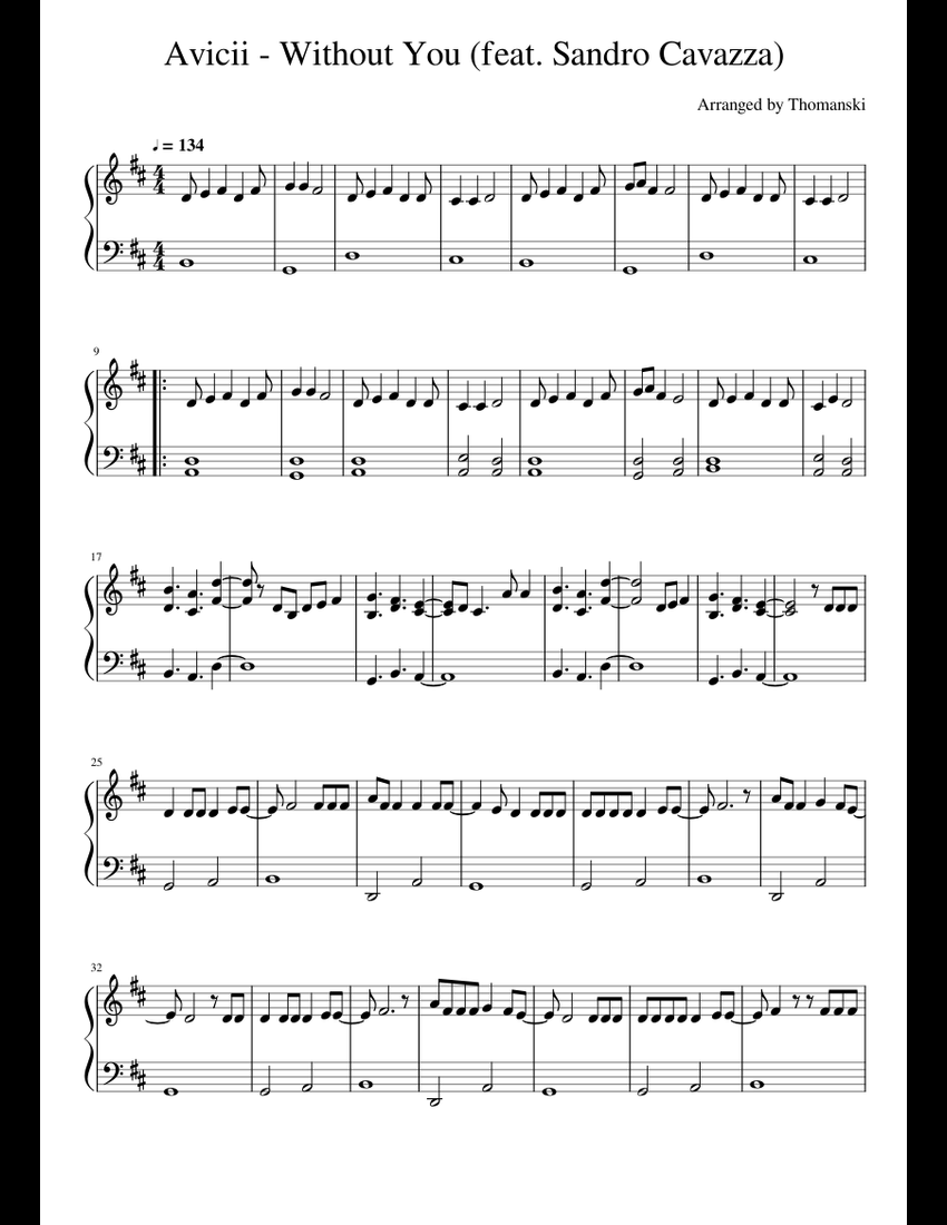 Avicii - Without You (feat. Sandro Cavazza) [Easy] Sheet music for Piano  (Solo) | Musescore.com