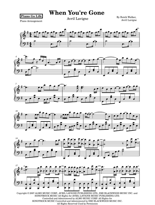 When You're Gone (Arr. Piano Go Life) - Avril Lavigne (Piano Solo)