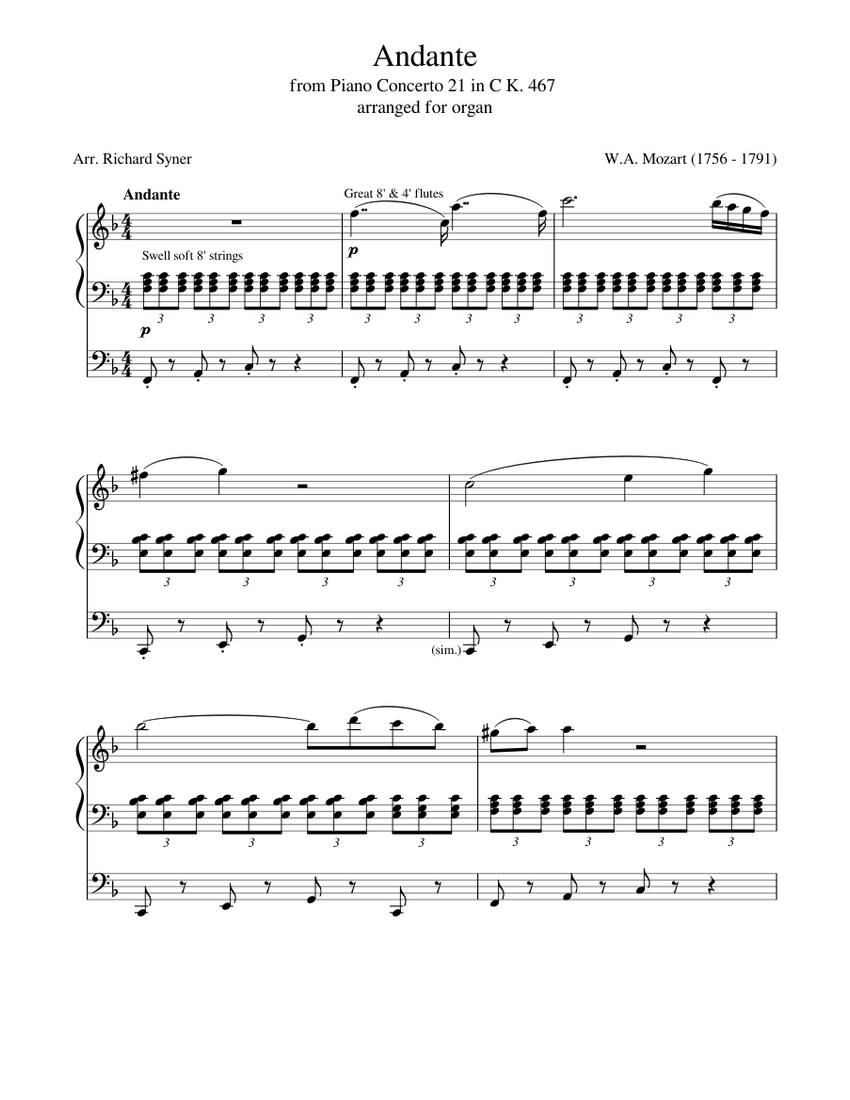 Mozart - Andante from Piano Concerto 21 in C K. 467 arranged for