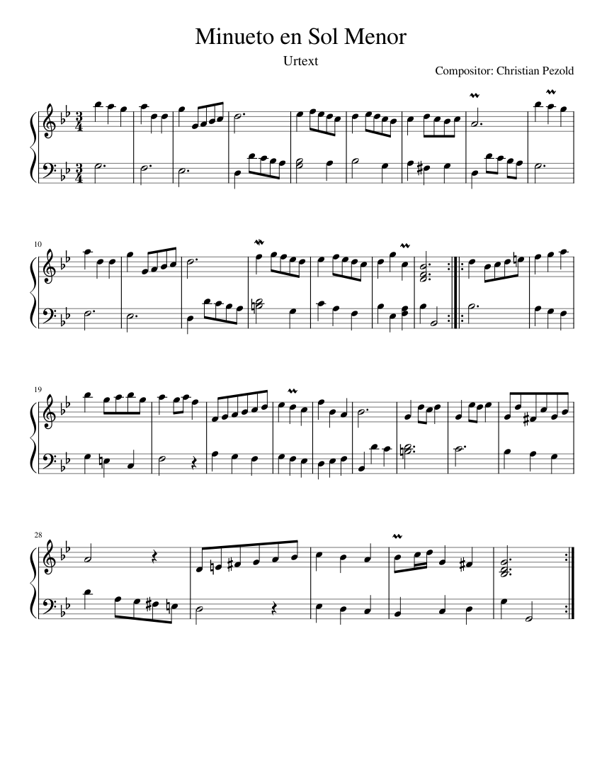 Sol Minor Notes Minueto en Sol Menor Sheet Music for Piano (Solo) easy | MuseScore.com