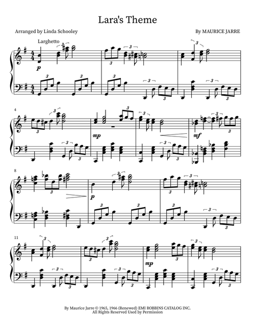 Lara's Theme (Arr. Linda Schooley) - Maurice Jarre (Piano Solo)