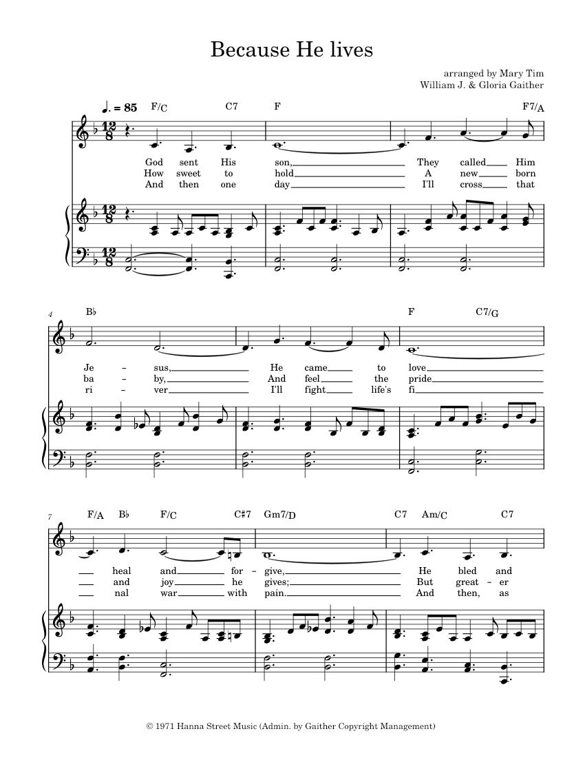 Because He Lives – Bill & Gloria Gaither Sheet Music with Chords for