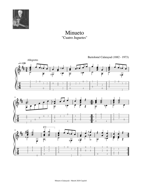 Minueto - Calatayud, Bartolomé (1882 - 1973) - Tablature