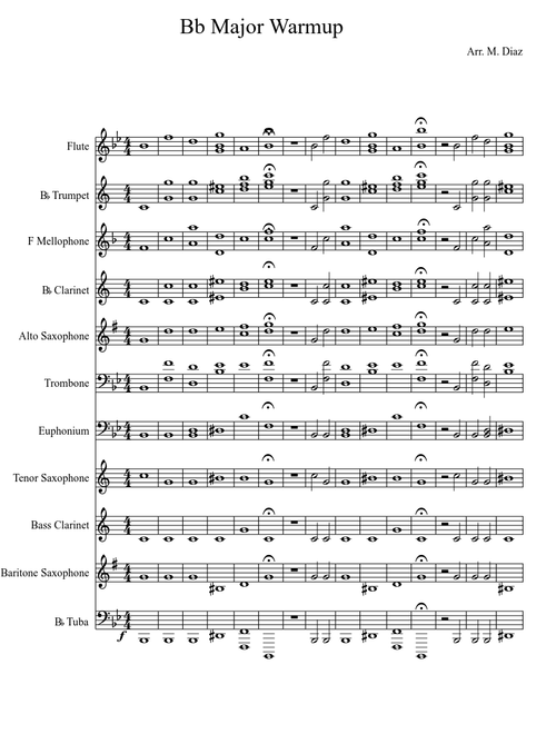 Blue Devils: Bb Major Tuning Sequence (Woodwinds Added)