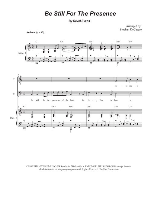 Be Still For The Presence (Arr. Stephen DeCesare) - David Evans (Piano Vocal)