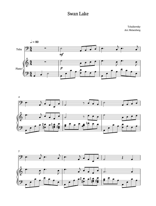 Tchaikovsky - Swan Lake for tuba with accompaniment (Arr. Heisenberg) - Tchaikovsy (Tuba and Piano)