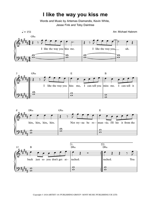 I Like The Way You Kiss Me (Arr. Michael Habrom) - Artemas (Easy Piano)