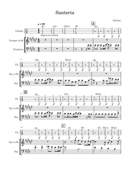 Santeria – Sublime Santeria – Trumpet/Trombone with Ukulele