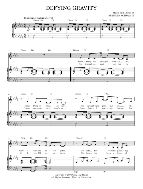 Defying Gravity - Stephen Schwartz (Piano Vocal)