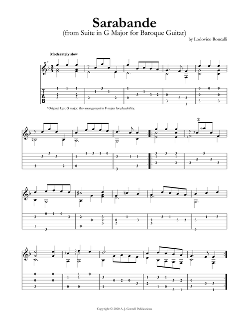 Sarabande (from Suite in G Major for Baroque Guitar) (Arr. Mark Phillips) - Lodovico Roncalli (Guitar Tab)