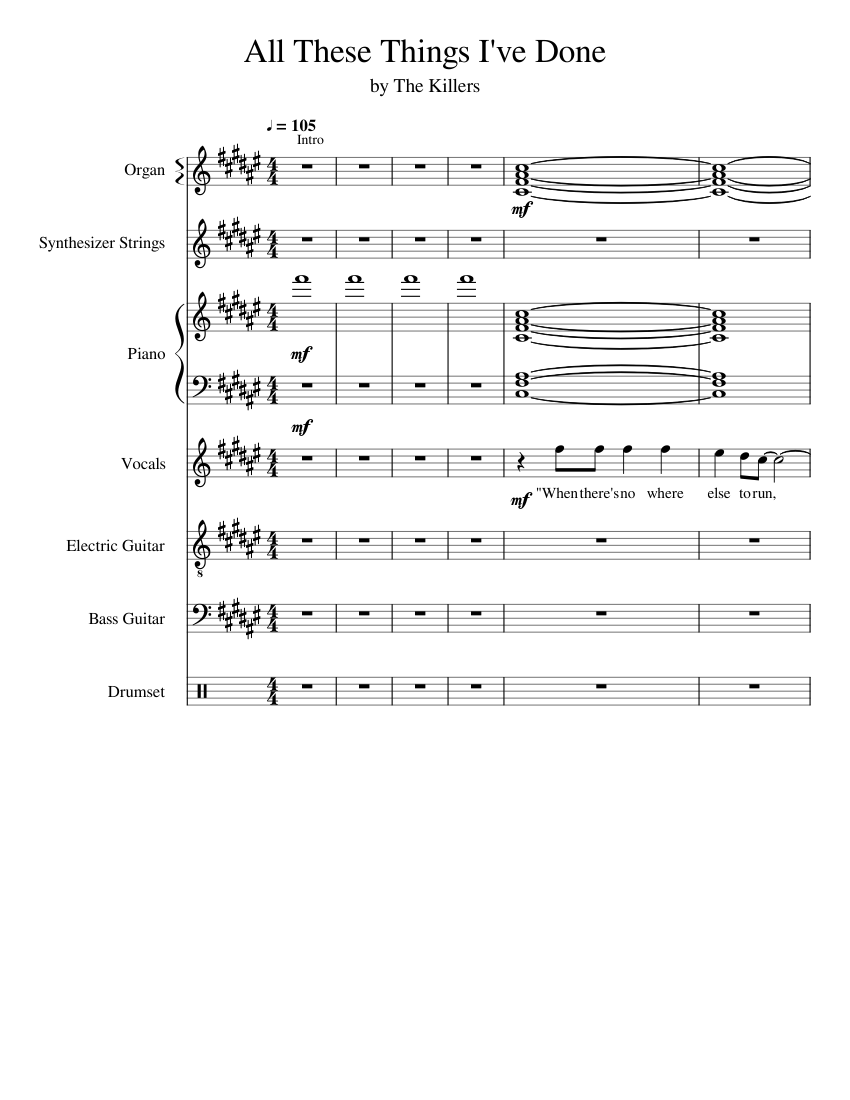 All These Things Ive Done - The Killers (Full Transcription) Sheet