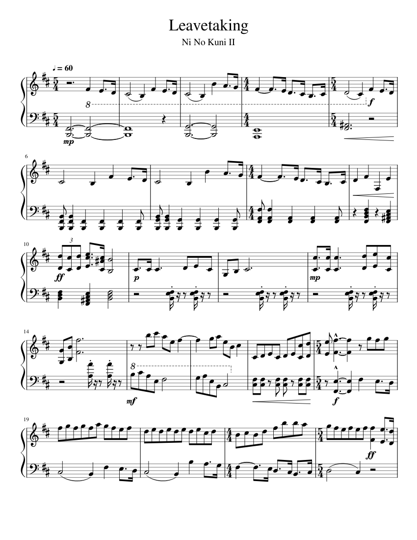 Leavetaking - Ni No Kuni II Sheet Music for Piano (Solo