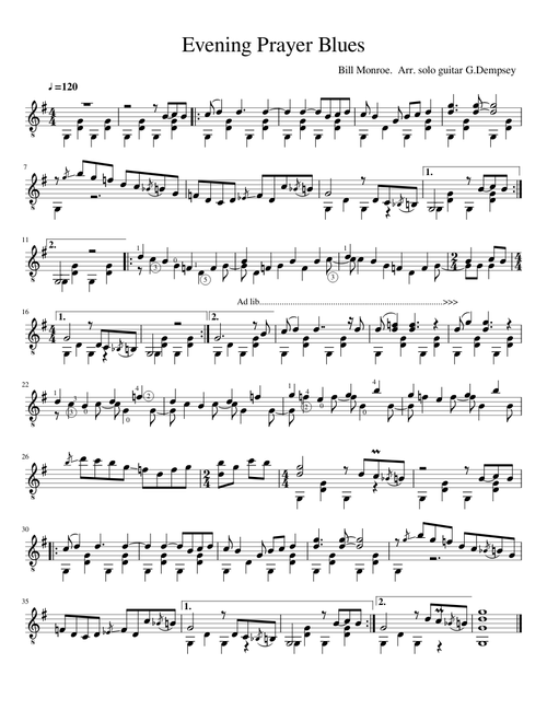 Evening Prayer Blues. Arr. solo guitar G.Dempsey