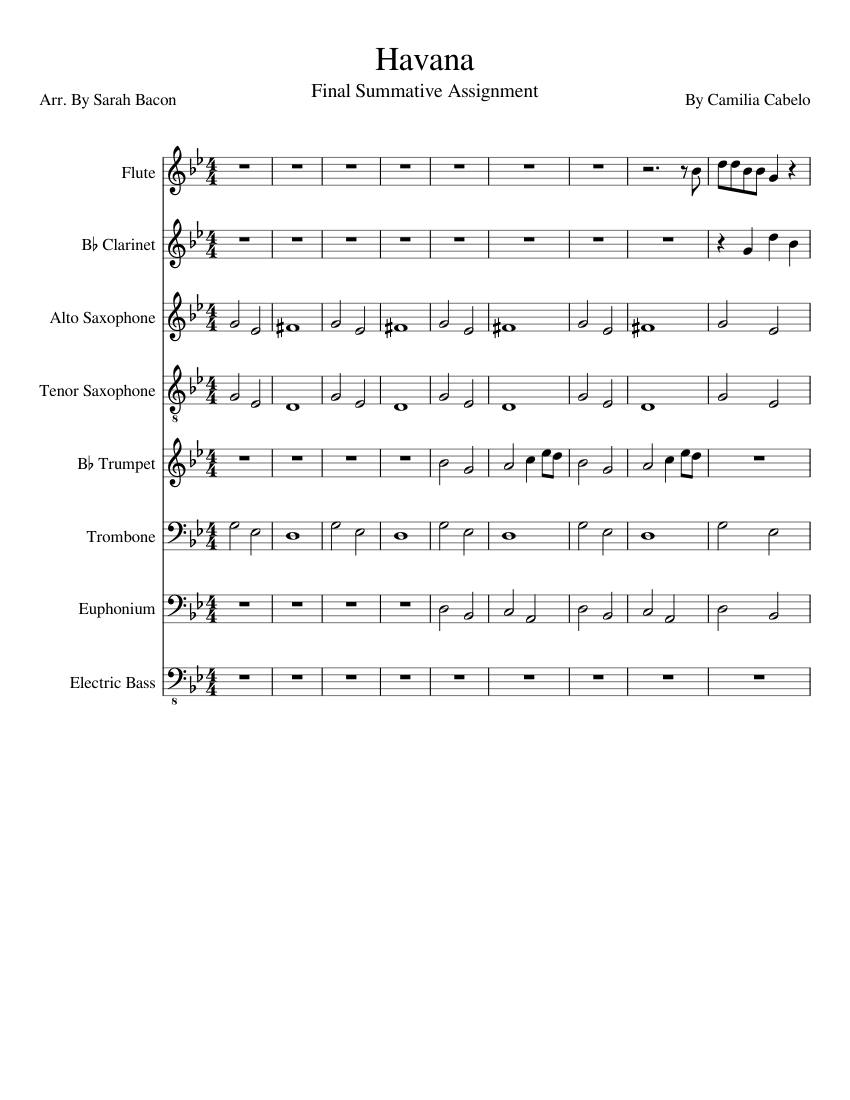 Havana Sheet music for Trombone, Euphonium, Flute, Clarinet in b-flat ...