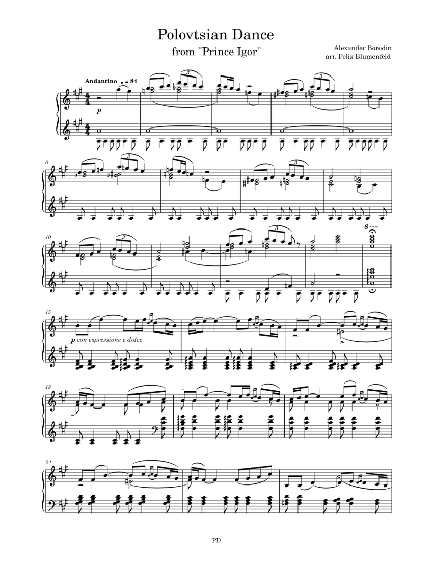 Borodin/Blumenfeld - Polovtsian Dance Sheet Music for Piano (Solo