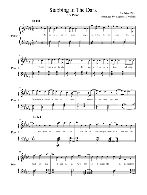 Stabbing In The Dark - Ice Nine Kills (for Piano)