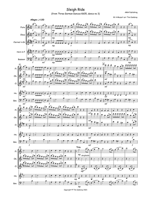 Sleigh Ride (Arr. Tim Cambray) - W A Mozart (Woodwind Ensemble)