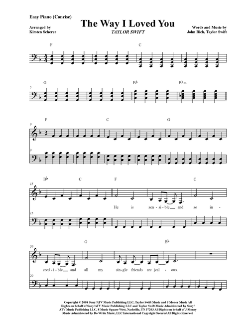 The Way I Loved You (Arr. Kirsten Scherer) - Taylor Swift (Easy Piano)