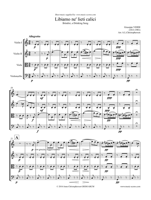 Verdi: Libiamo ne lieti calici - Brindisi from La Traviata - String Quartet (Arr. Anne Christopherson GRSM ARCM) - Verdi Giuseppe (String Quartet)