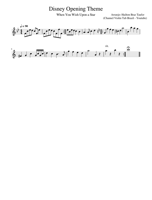 Disney Opening Theme Abertura da Diney (Channel Violin Tab Brazil - Youtube)