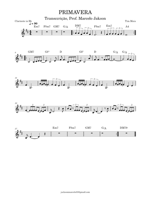 Primavera – Tim Maia PRIMAVERA PARA CLARINETE sax eb